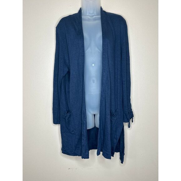 J. Jill‎ Love Linen 100% Linen Blue Open Front Draped Cardigan Size L Lagenlook - Picture 1 of 6
